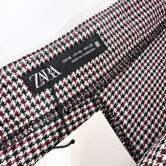 Zara Womens Multicolor Houndstooth Pockets Straight Leg Dress Pants Size XL New - Picture 5 of 10